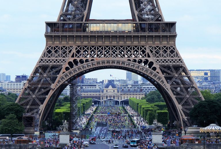 Close Up of the Eiffel Tower Arch in Paris